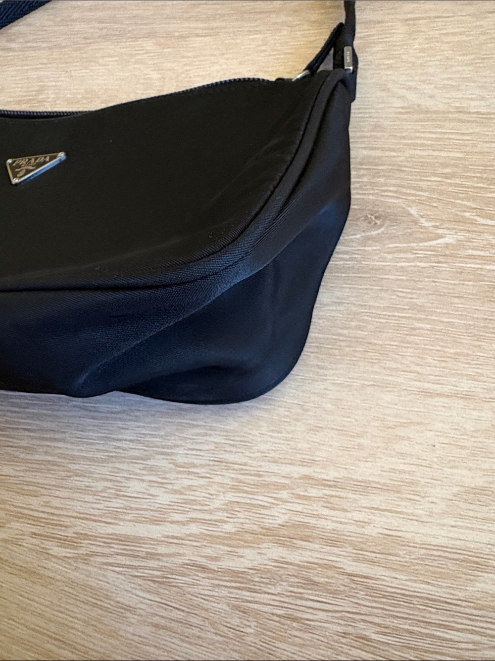 Prada Small Black Nylon Shoulder Bag with Silver Triangle Logo - Picture 7 of 10